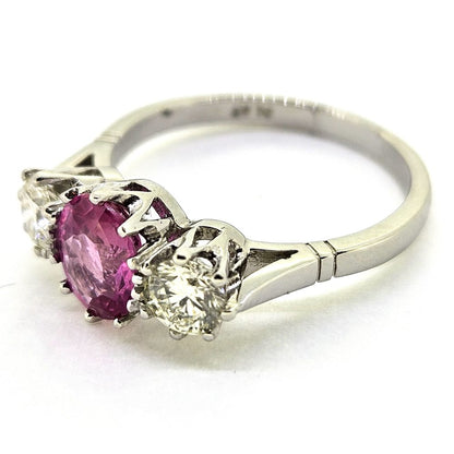 2ct Pink Sapphire and Diamond Three Stone Engagement Ring in Platinum
