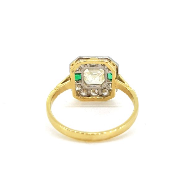 1.70ct Asscher Cut Diamond Cluster Dress Ring with Emeralds