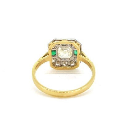 1.70ct Asscher Cut Diamond Cluster Dress Ring with Emeralds