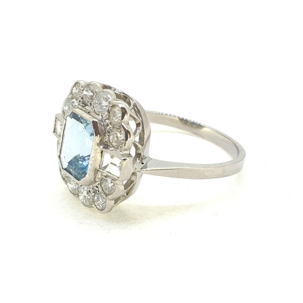 Contemporary 1.60ct Aquamarine and Diamond Floral Cluster Ring in Platinum