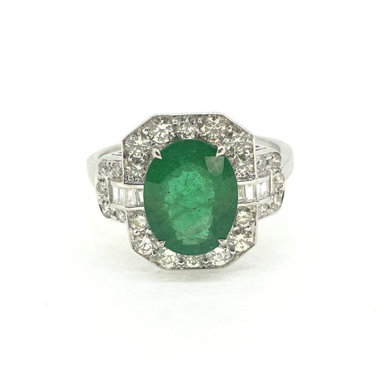 2.12ct Oval Emerald and Diamond Cluster Dress Ring