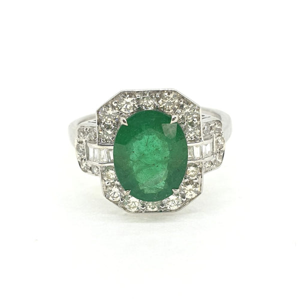 2.12ct Oval Emerald and Diamond Cluster Dress Ring
