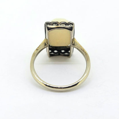 Art Deco Opal and Old Cut Diamond Plaque Ring