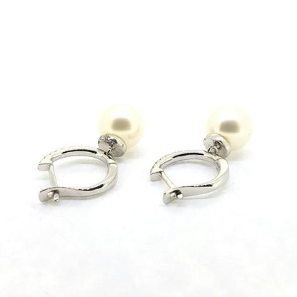 Freshwater Pearl and Diamond Drop Earrings