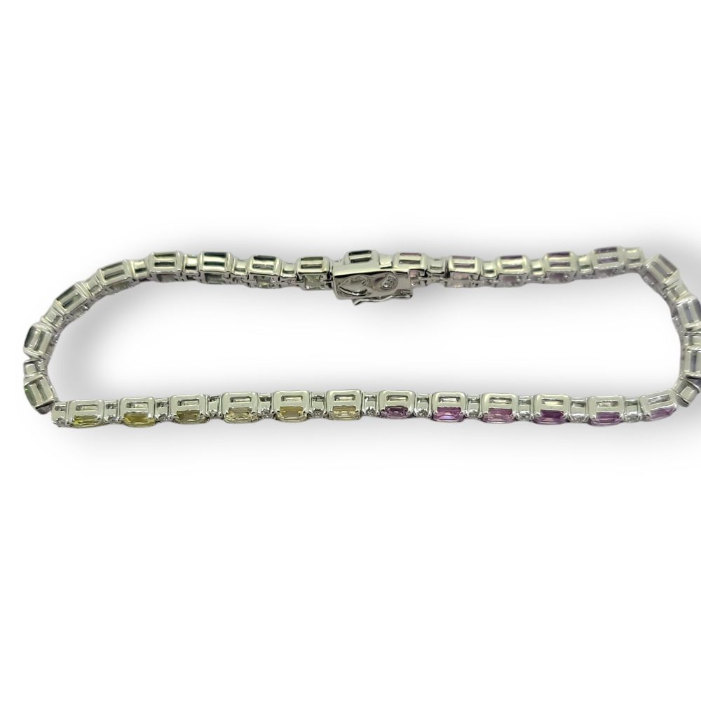 Rainbow Sapphire and Diamond Line Bracelet, 8.27 carats