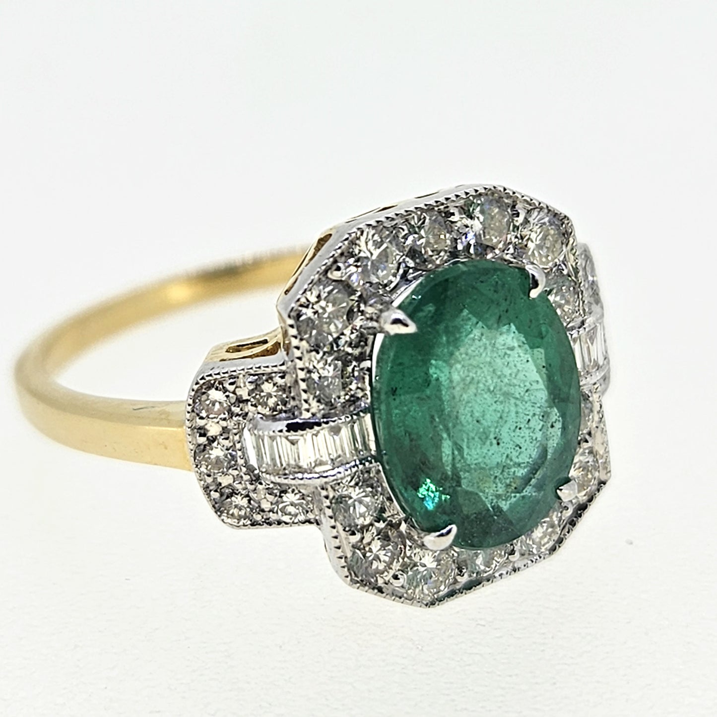 2.20ct Emerald and Diamond Buckle Cluster Engagement Ring