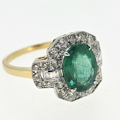 2.20ct Emerald and Diamond Buckle Cluster Engagement Ring
