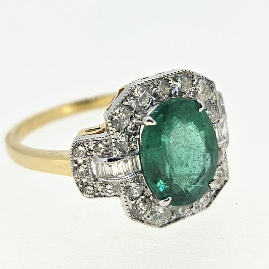 2.20ct Emerald and Diamond Buckle Cluster Engagement Ring