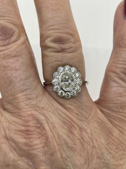 1.25ct Oval Diamond Daisy Cluster Ring in Platinum, 2 carat total