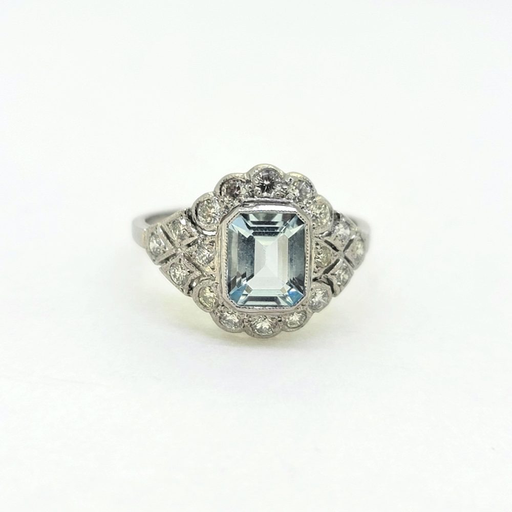 1ct Aquamarine and Diamond Cluster Dress Ring
