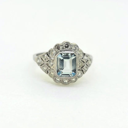 1ct Aquamarine and Diamond Cluster Dress Ring