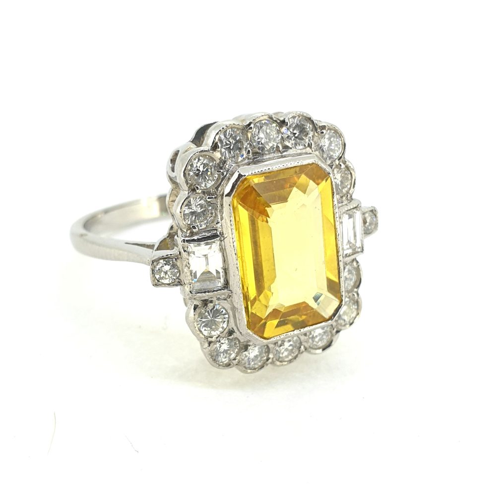 3.60ct Yellow Sapphire and Diamond Cluster Dress Ring in Platinum