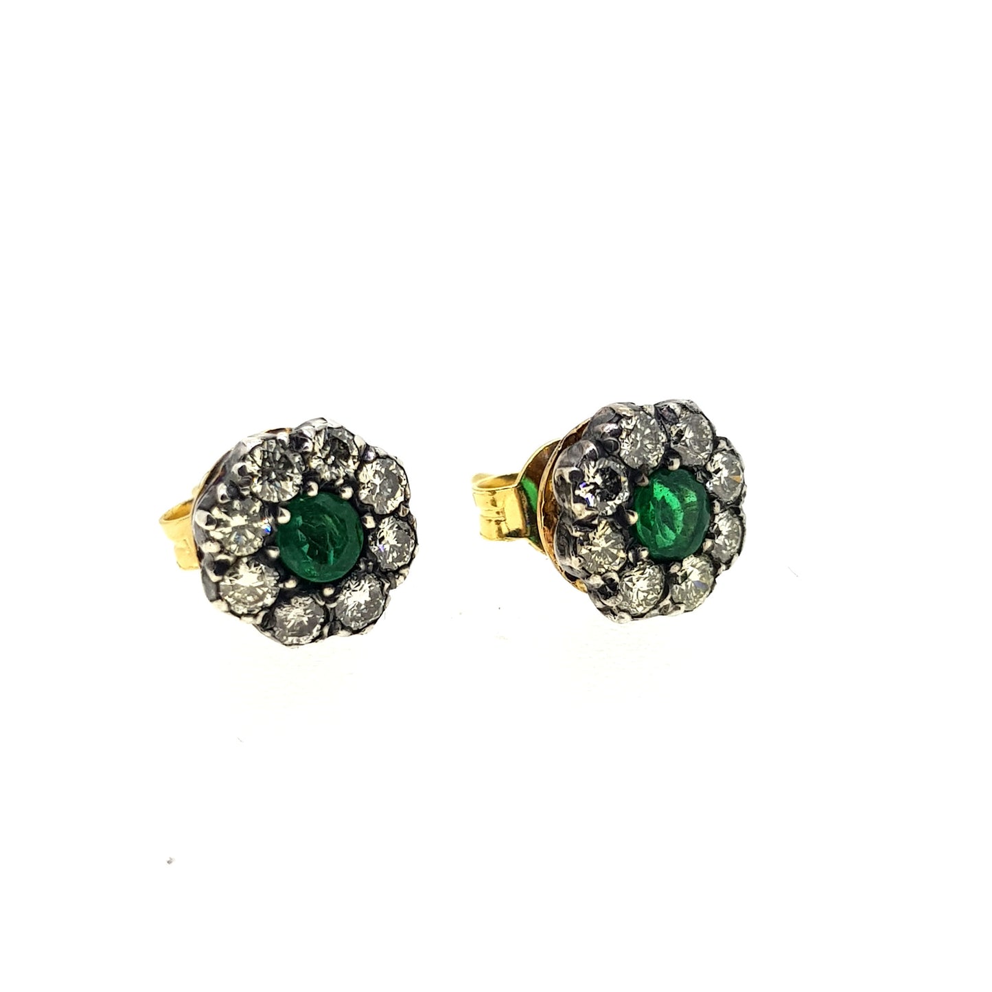 0.80ct Emerald and Diamond Cluster Stud Earrings