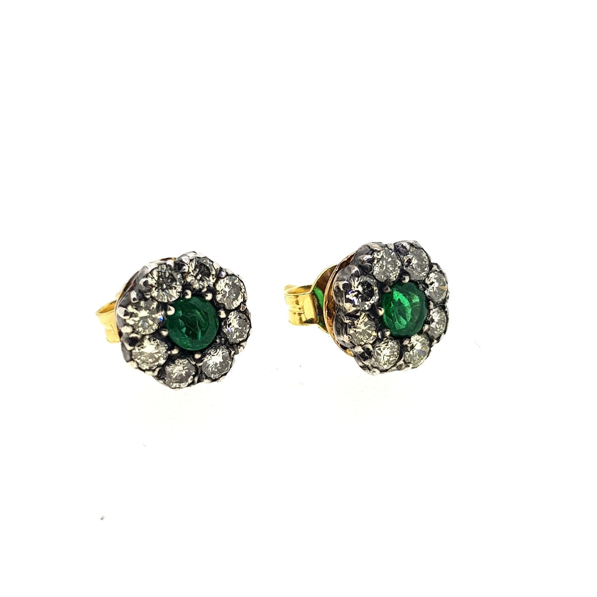 0.80ct Emerald and Diamond Cluster Stud Earrings
