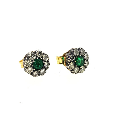 0.80ct Emerald and Diamond Cluster Stud Earrings