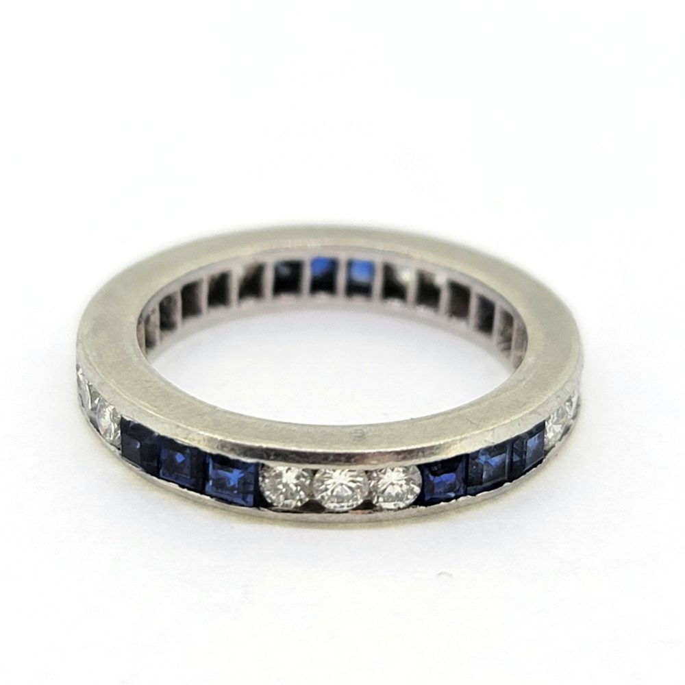 Vintage Sapphire and Diamond Full Eternity Band Ring, full eternity band set with square cut sapphires alternated with brilliant-cut diamonds Ring size L