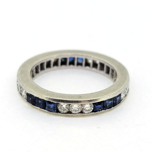 Vintage Sapphire and Diamond Full Eternity Band Ring, full eternity band set with square cut sapphires alternated with brilliant-cut diamonds Ring size L