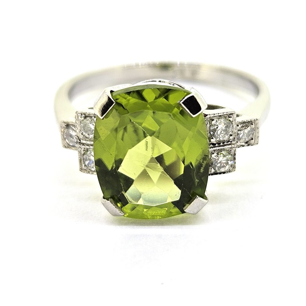 4.5ct Peridot and Diamond Engagement Ring in Platinum
