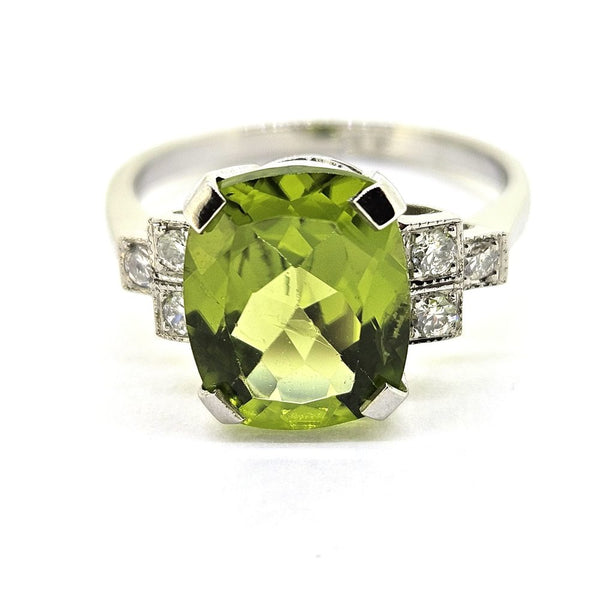 4.5ct Peridot and Diamond Engagement Ring in Platinum