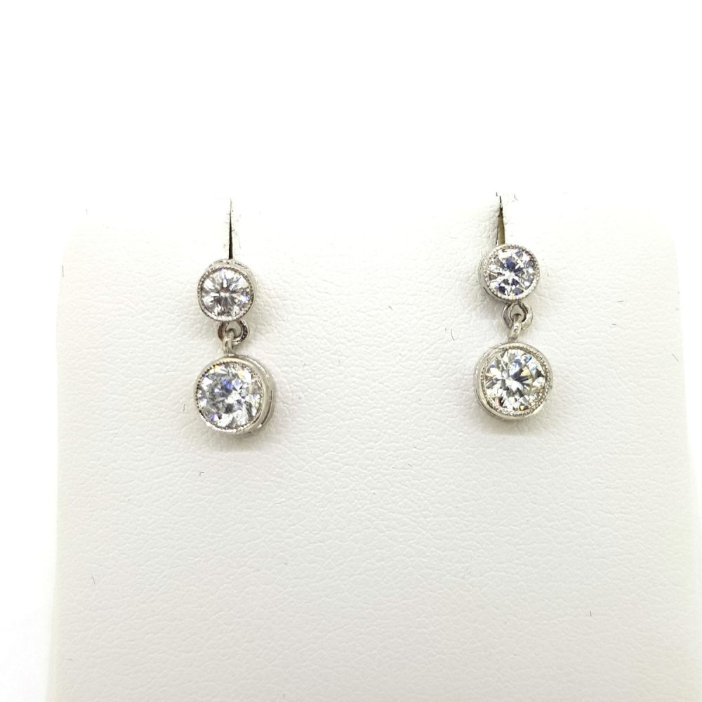 1ct Double Diamond Drop Earrings