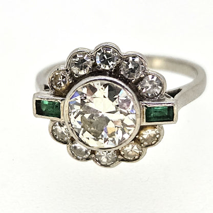 Emerald and Diamond Cluster est. 1ct Platinum 