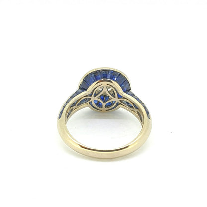 1.09ct Diamond and Calibre Sapphire Target Ring in 14ct Gold