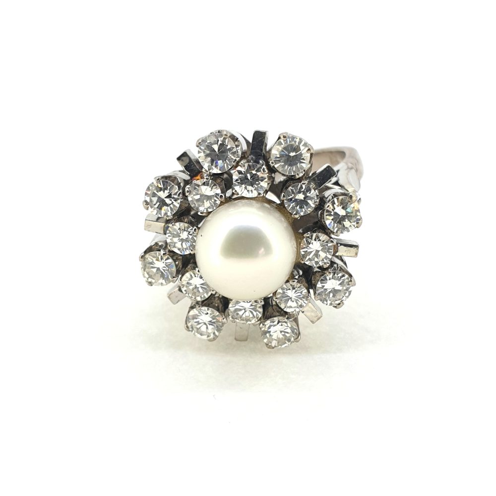 Vintage Akoya Pearl and Diamond Cluster Ring, Circa 1970s