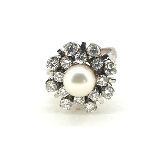 Vintage Akoya Pearl and Diamond Cluster Ring, Circa 1970s