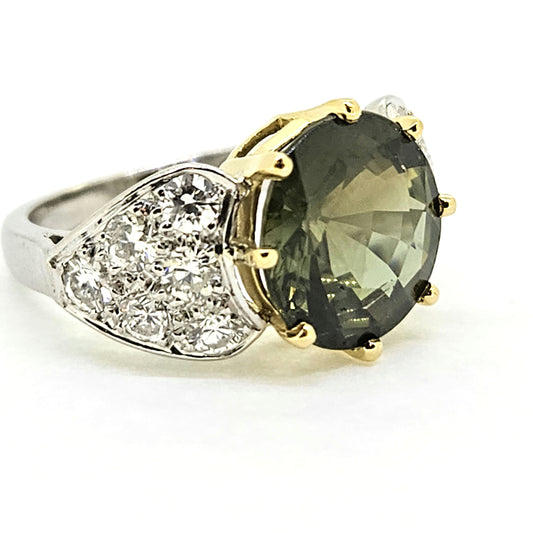5ct Green Sapphire and Diamond Ring Engagement Ring