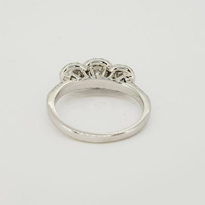 Three Stone Diamond Cluster Ring in 18ct White Gold, 1.00 carat total