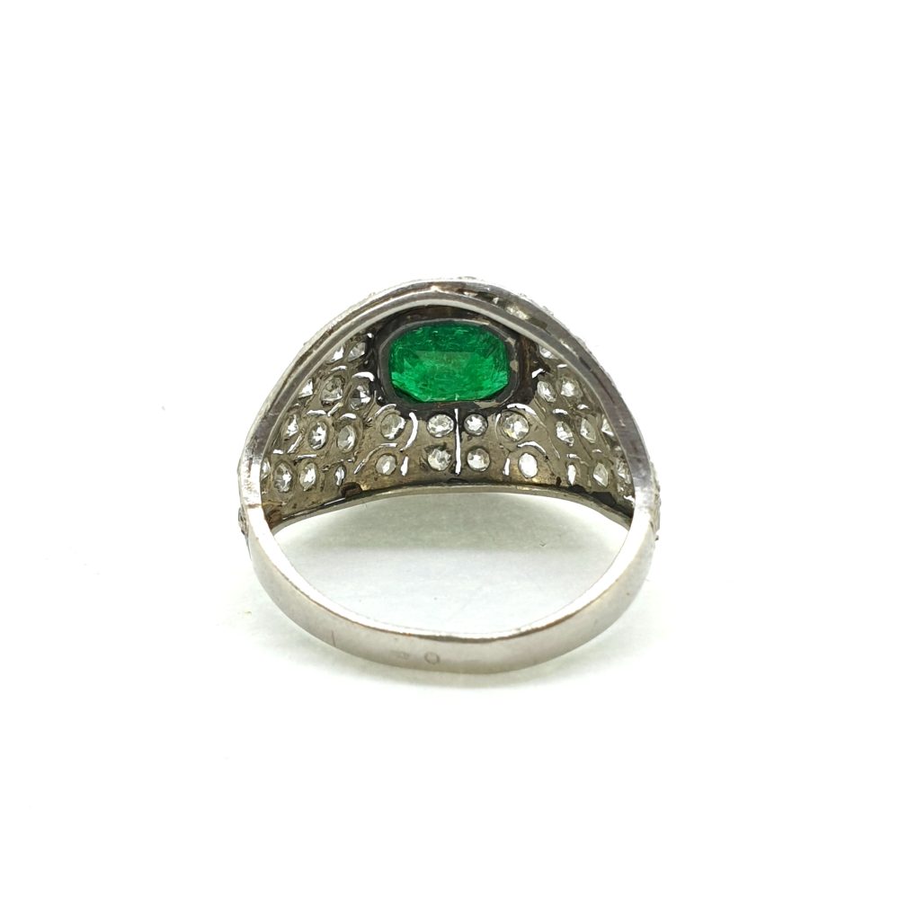 Art Deco French Emerald and Diamond Bombe Ring