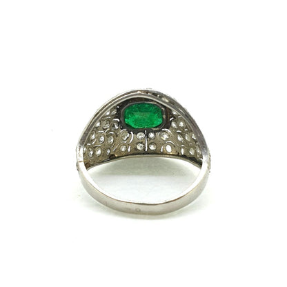Art Deco French Emerald and Diamond Bombe Ring