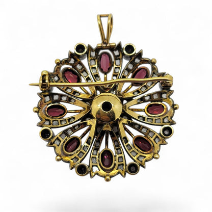 Antique Garnet Pearl and Diamond Pendant Brooch