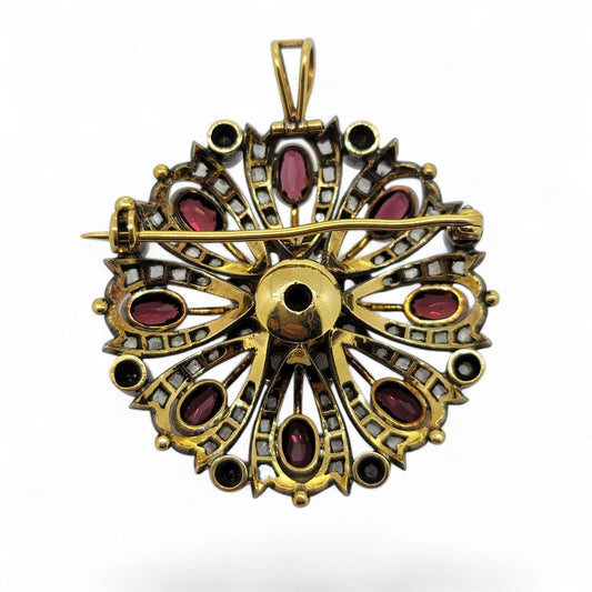 Antique Garnet Pearl and Diamond Pendant Brooch