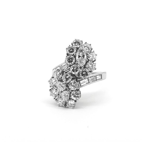 Vintage Double Diamond Cluster Dress Ring, 5.50 carat total, Circa 1970