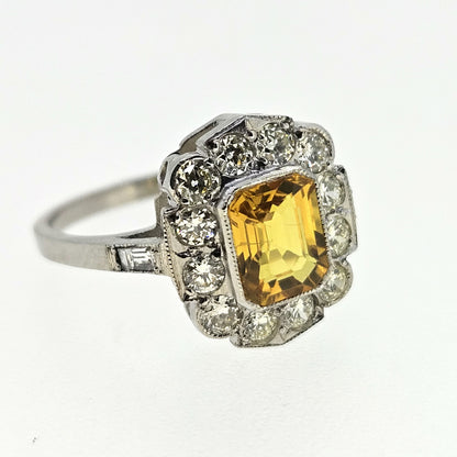 Yellow Sapphire and Diamond Cluster Ring D0.75 Ys1.71 Platinum