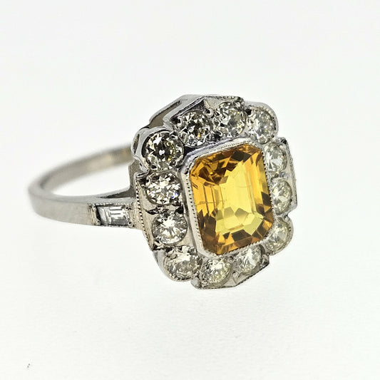Yellow Sapphire and Diamond Cluster Ring D0.75 Ys1.71 Platinum