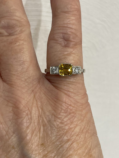 1.40ct Yellow Sapphire and Diamond Trilogy Engagement Ring in Platinum