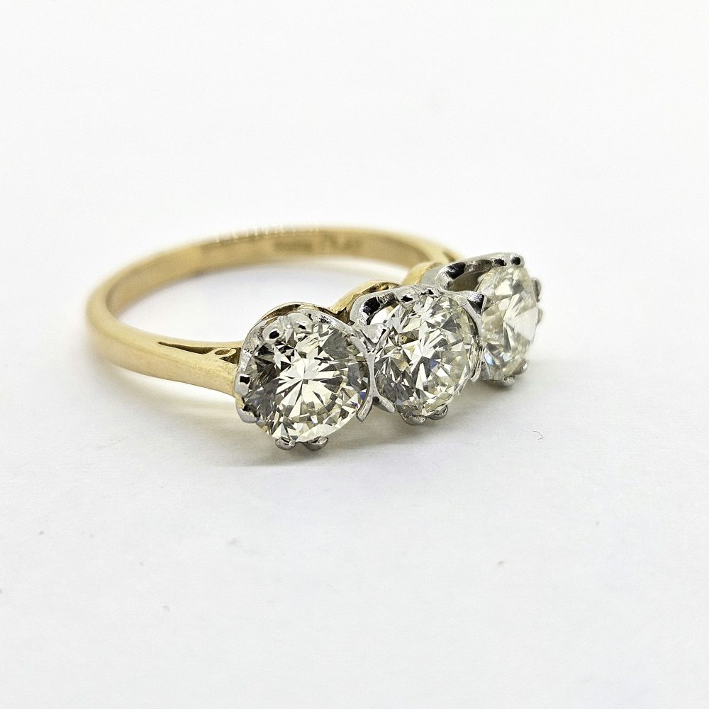 Diamond Three Stone Trilogy Engagement Ring in 18ct and Platinum, 2 .76 carats