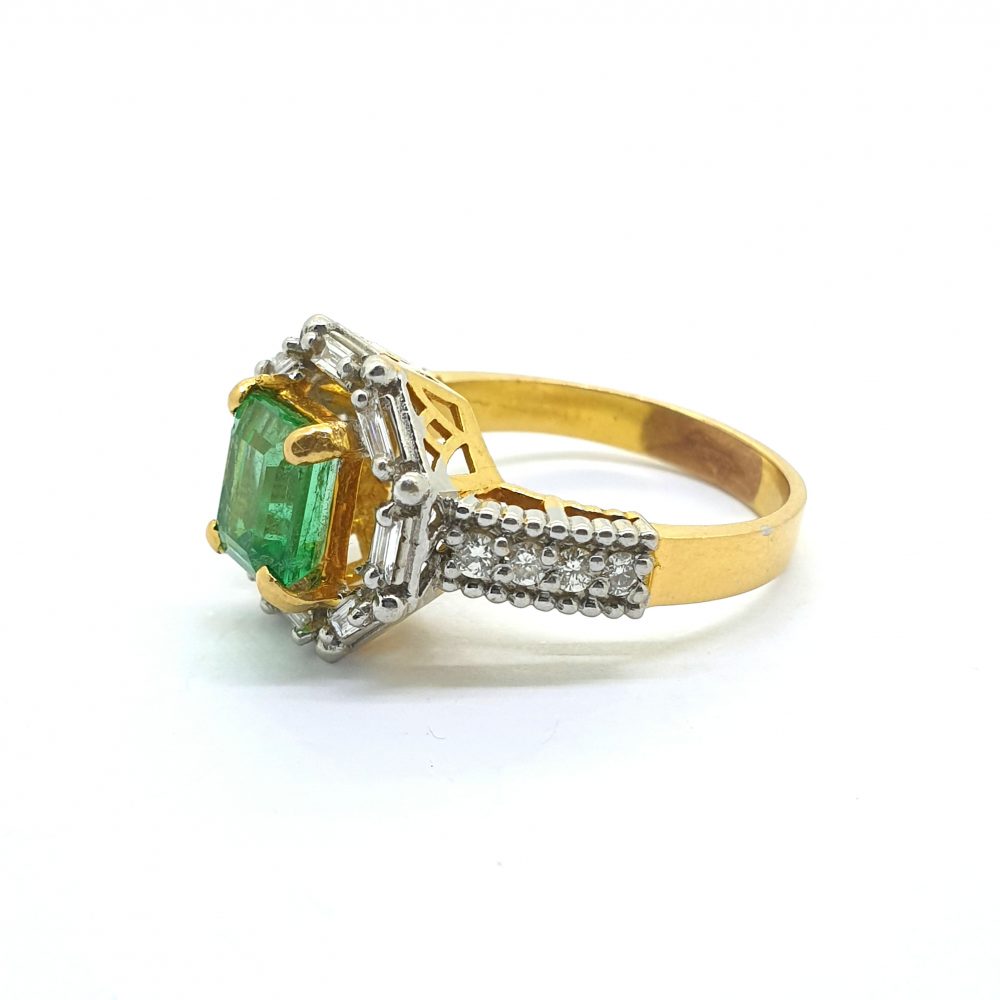 Emerald and Diamond Cluster Dress Ring in 21ct Gold