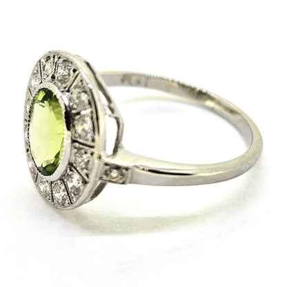 1.20ct Oval Peridot and Diamond Cluster Engagement Ring in Platinum