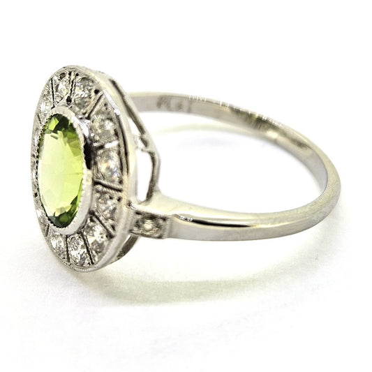 1.20ct Oval Peridot and Diamond Cluster Engagement Ring in Platinum