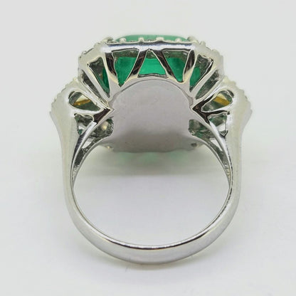 Certified 9.42ct Sugarloaf Colombian Emerald and Diamond Cluster Cocktail Ring