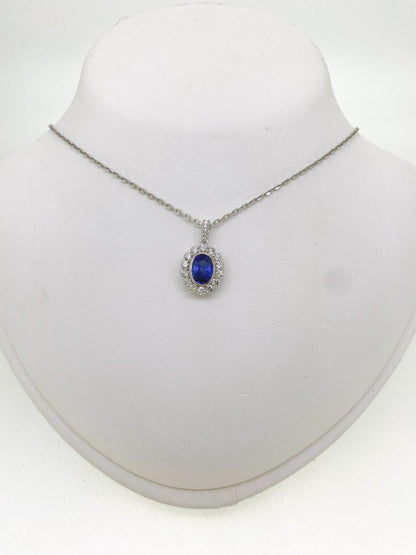 1.75ct Oval Sapphire and Diamond Cluster Pendant with Chain