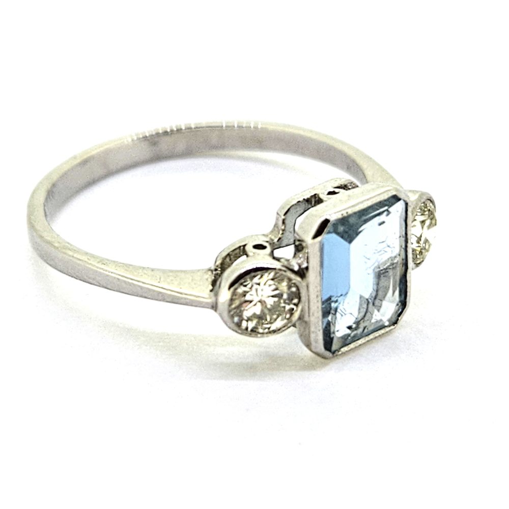 1.10ct Aquamarine and Diamond Three Stone Engagement Ring in Platinum