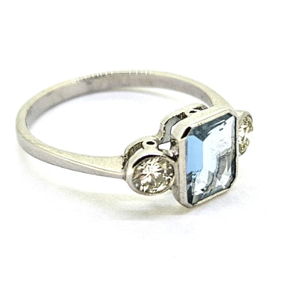1.10ct Aquamarine and Diamond Three Stone Engagement Ring in Platinum