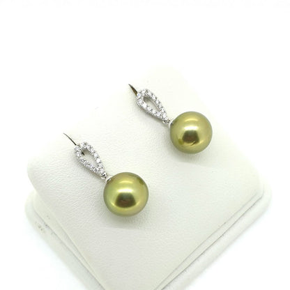 Pistachio Tahitian Pearl and Diamond Drop Earrings