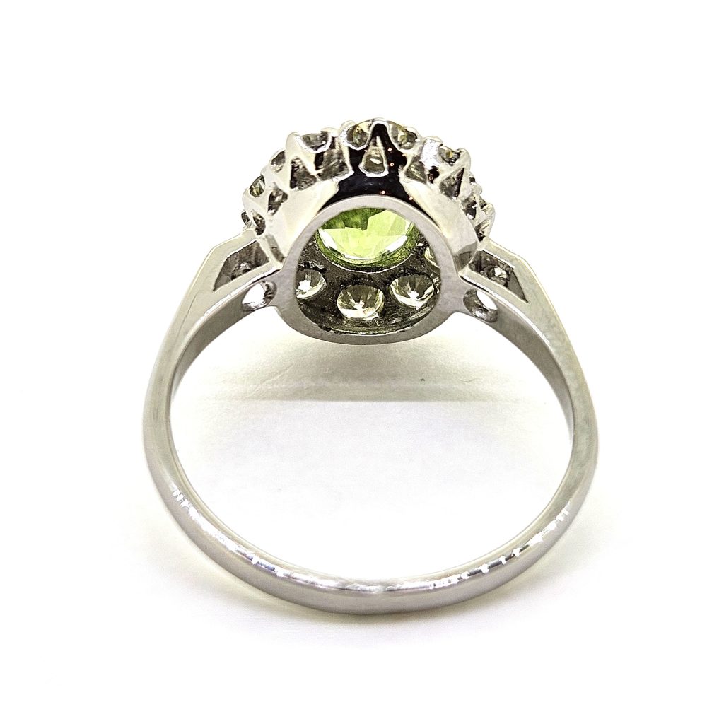 1.30ct Peridot and Diamond Crown Cluster Engagement Ring