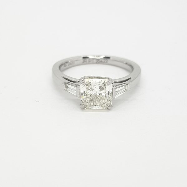 0.51ct Radiant Cut Diamond Ring with Baguette Shoulders in Platinum