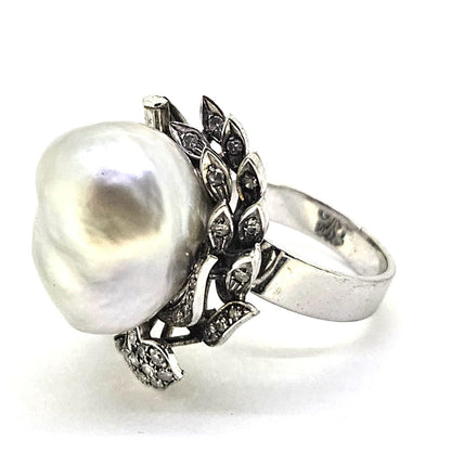 Contemporary South Sea Pearl and Diamond Cluster Dress Ring